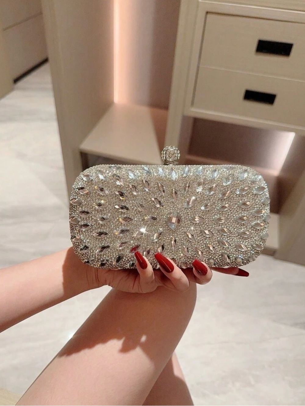 Crystal Embellished Silver Evening Clutch - Women Bags NWT